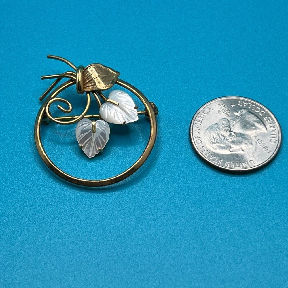 Vintage Creed Brooch Mother of Pearl 1/20 12 KT GF Abalone Gold Tone Pin - Picture 3 of 11